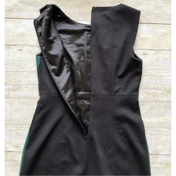 Tahari Sz 10 Emerald Hunter Green Black Sheath Dress Christmas Figure Flattering - Picture 14 of 16